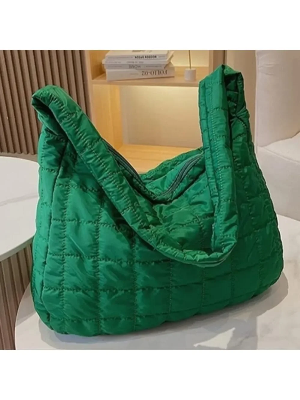 Quilted hobo Green bag with quilted details large capacity shoulder bags